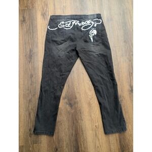 Ed Hardy Jeans Mens 40x30 Black Skinny‎ Slim Fit Skull Tattoo Denim MEHD8300-5